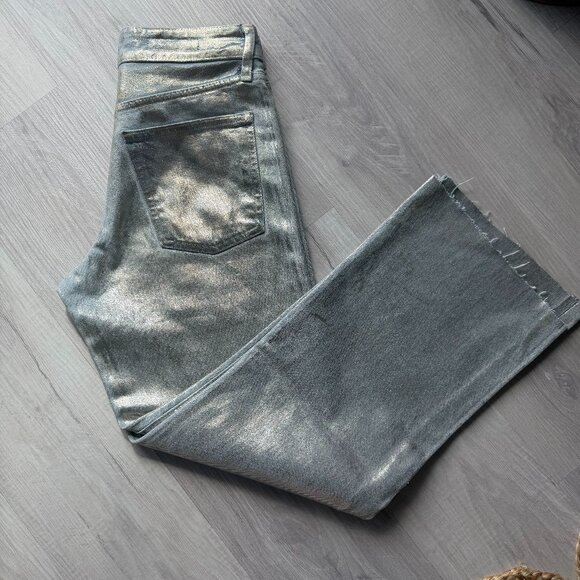 Zara Denim - ZARA Gold Metallic Foil High Rise Straight Leg Jeans US 4 EU 36 Ref 6045/217